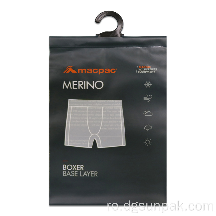 geantă de ambalare laminată cu fermoar cu cârlig transparent pentru fereastră